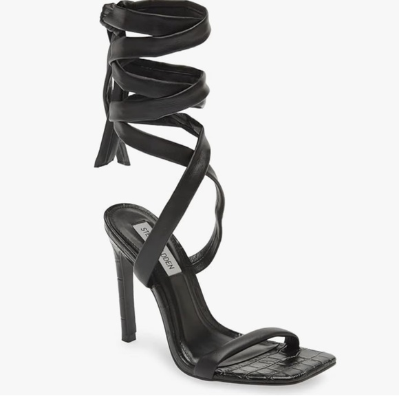 Steve Madden women's black size 10 strappy wrap tie square open toe high Heel - Picture 1 of 8